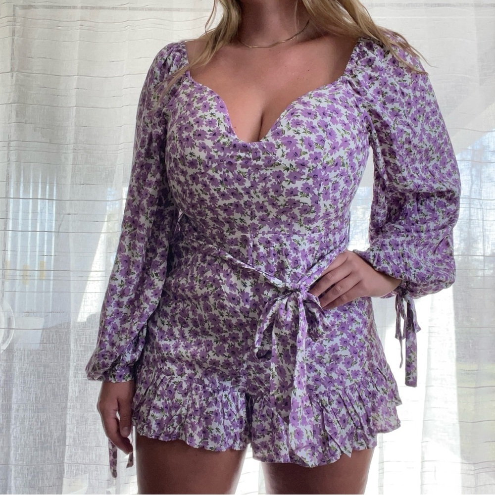 NWT Maverick Boutique Purple Floral Long-Sleeve Romper